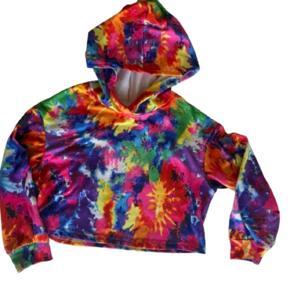 SHEIN Vibrant Red and Pink Tie-Dye Cropped Hoodie